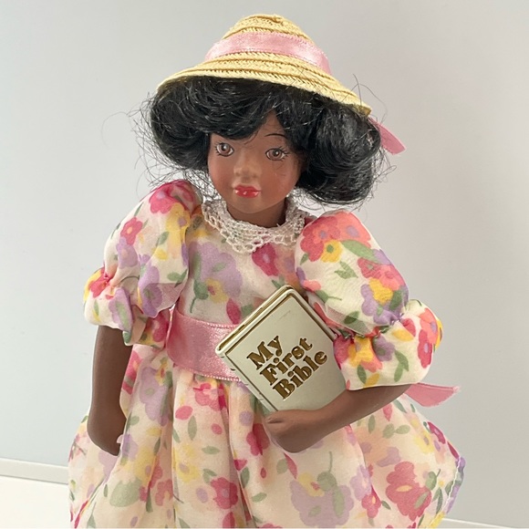 AVON Porcelain Black Doll sz 9.5” Tall African American Sunday Best Bible Pink + - Picture 3 of 10